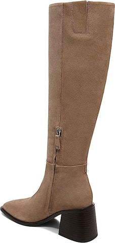 Sam Edelman Wade Warm Sand Stacked Block Heel Pointy Toe Knee High Fashion Boots