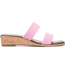 Sam Edelman Vena Pink Orchid Comfort Mid Heel Double-Strap Wedge Heeled Sandals