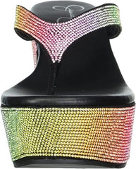 Jessica Simpson Stilla Rainbow Rhinestone Thong Flip Flop Wedge Platform Sandals