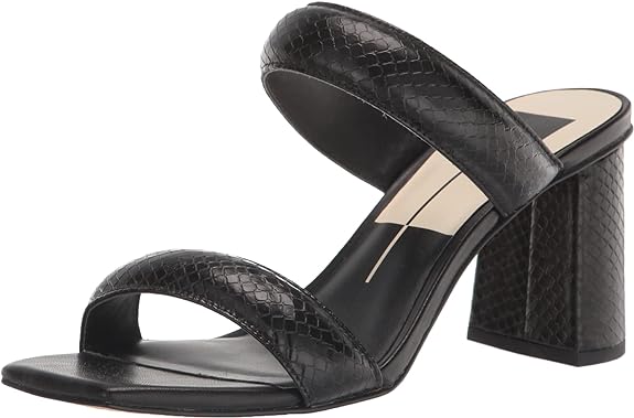 Dolce Vita Pascoe Black Embossed Stella Slip On Squared Open Toe Heeled Sandals