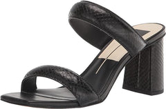 Dolce Vita Pascoe Black Embossed Stella Slip On Squared Open Toe Heeled Sandals