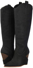 Jessica Simpson Havrie Black Nubuck Wedge Knee High Pointed Toe Western Boots