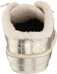 Dolce Vita Zantel Platinum Distressed Leather Lace Up Faux Fur Low Top Sneakers