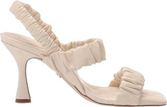 Sam Edelman Marlena Ivory Slip On Ruffled Slender Padded Strap High Heel Sandals