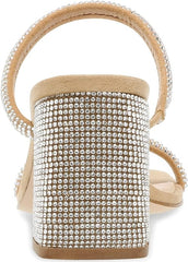 Steve Madden Lilah Rhinestone Double Straps Square Open Toe Block Heel Sandals