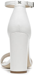 Sam Edelman Yaro Bright White Leather Ankle Strap Open Toe Block Heeled Sandals
