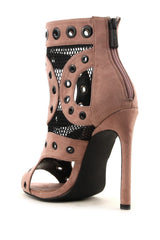 Cape Robbin June-13 Mauve Grommet Mesh Open Toe Cut-out Sandal Bootie Heels