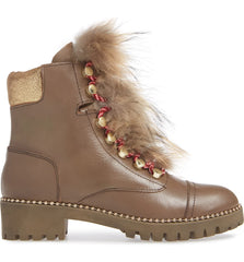 Cecelia New York Trekker Mustang Gold Multi Fur Lace Up Hiker Combat Booties