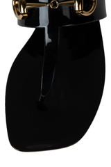 Jeffrey Campbell A Lil Bit Black Shiny Slip On Open Toe Flat Thong Sandals
