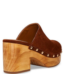 Steve Madden Brooklyn-1 Cognac Suede Fashion Embellished Platform Slip On Clogs
