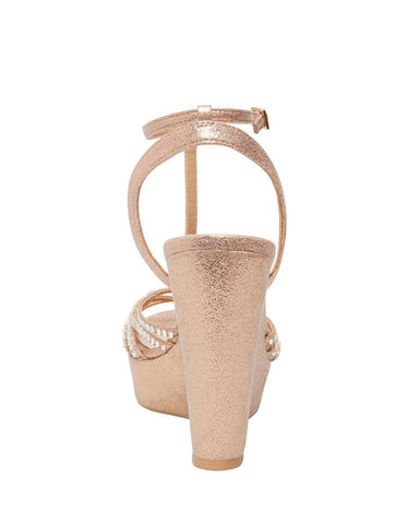 Betsey Johnson SB-Ember Wedge Sandal Champagne Gold Platform Formal Shoe