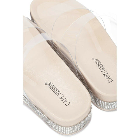 Cape Robbin Loving Clear Nude Transparent Platform Pool Slide Wedge Sandals