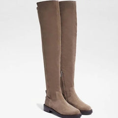 Sam Edelman Narisa Dark Taupe Suede Chunky Heel Rounded Toe Over The Knee Boots