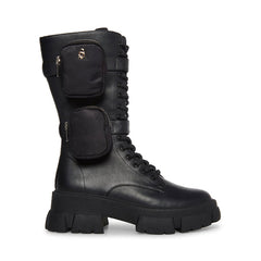 Steve Madden Thorpe Black Micro Pouch Rounded Closed Toe Combat Textile Boots