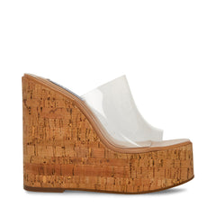 Steve Madden Joanne Clear Slip On High Platform Open Toe Wedge Heeled Sandals