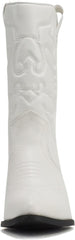 Soda Reno White Pu/Black Heel Western Cowboy Pointed Toe Knee High Pull On Boots