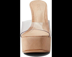 Schutz Haila Honey Beige Slip On Open Toe Block High Heel Platform Sandals
