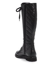 Vince Camuto Vicintia Black Lace Up Quilted Knee High Moto Combat Riding Boot