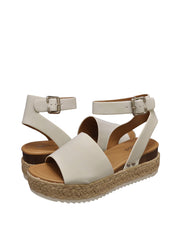 Soda Topic Open Toe Buckle Ankle Strap Espadrilles Flatform Wedge Casual Sandal (6.5, Off White)