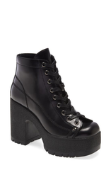 Jeffrey Campbell Refresh Black Box Leather Platform Chunky Lace-Up Ankle Booties