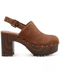 Jessica Simpson Tiarah Tobacco Suede Block Heel Ankle Strap Rounded Toe Clogs