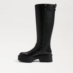 Sam Edelman Carter Black Leather Buckle Detailed Chunky Heel Knee High Boots