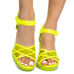 Cape Robbin Speechless Lime Ankle Strap Lug Sole Clear Open Toe Platform Sandals