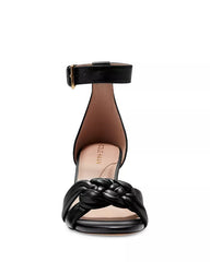 Cole Haan Adella Braid Black Leather Ankle Strap Open Toe Block Heeled Sandals