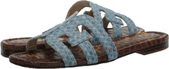 Sam Edelman Bay Montrose Blue Denim Slip On Rounded Open Toe Leather Strap Sandals