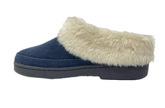 Clarks Scuff Blue Navy Faux Fur Lined Clog Fashion Slip On Warm Cozy Plush Mules