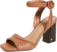Sam Edelman Danee Saddle Leather Woven Ankle Strap Square Open Toe Heeled Sandal