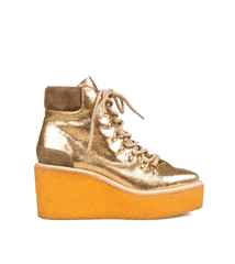Cecelia New York HELGA Wedge Bootie Gold Lace up Wedge Platform Ankle Booties