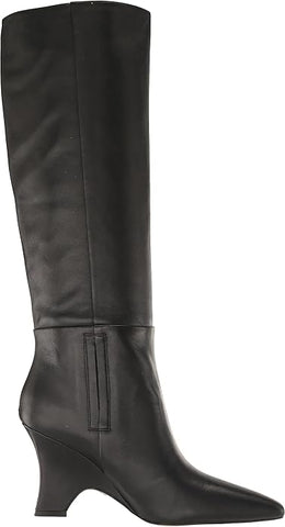 Sam Edelman Vance Black Leather Pointed Toe Kitten Heel Knee High Fashion Boots
