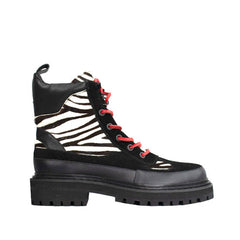 Cecelia New York Henry Black Zebra Pattern Lace Up Rounded Toe Ankle Boots