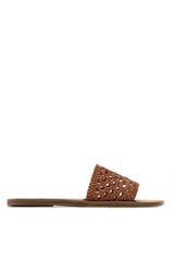 Shoe Republic Reims Cognac Tan Woven Vegan Leather Open Toe Flat Sandals