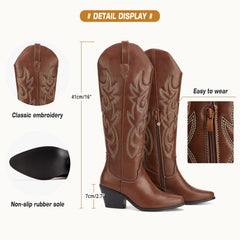 Brown Cowboy Brown Western Chunky Pointed Toe Zip Knee Platform Knee Boots 8