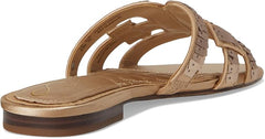 Sam Edelman Bay Molten Gold Sequin Round Open Toe Slip On Leather Strap Sandals