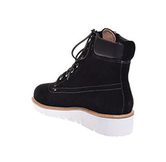 Shellys London Erin Black Suede Low Wedge Fashion Combat Lace Up Ankle Boots