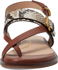 Cole Haan Anica Lux Buckle Sandollar Snake Print Leather Open Toe Flats Sandals
