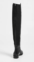 Sam Edelman Pam Black Leather Rounded Toe Stacked Block Heel Over The Knee Boots