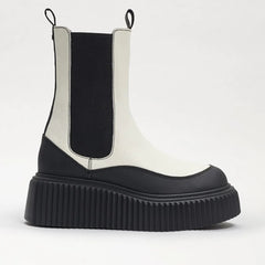 Sam Edelman Taber White/Black Chunky Lug Sole Rounded Toe Pull On Combat Boots