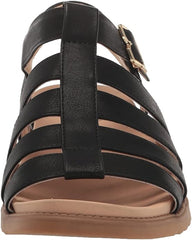 Dr. Scholl's A Ok Black Smooth Rounded Open Toe Ankle Strap Flats Sandals