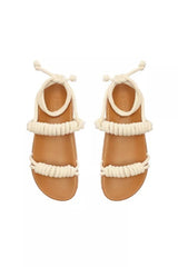 Schutz Nagie Cru Ivory Flat Wedge Cork Heel Tie Up Rope Rounded Open Toe Sandals