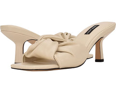 Nine West Knot 3 Dark Cream Slip On Squared Open Toe Kitten Heeled Sandals
