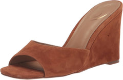 Sam Edelman Merrick Frontier Brown Slip On Squared Open Toe Wedge Heeled Sandals