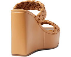 Nine West Nessie 3 Light Cognac Squared Open Toe Slip On Braided Wedge Sandals