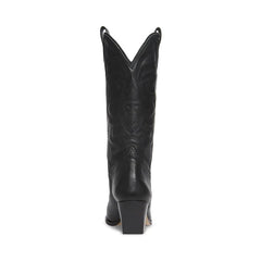 Steve Madden West Black Leather Pull On Pointed Toe Block Heel Western Boots