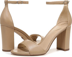 Sam Edelman Robyn Beige Buckled Ankle Strap Open Toe High Block Heel Sandals