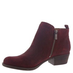 Lucky Brand Women's Basel Dark Red Snake Wide Width  Low Cut Ankle Booties
