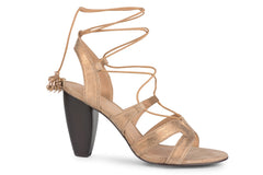 Klub Nico MAXINE Bronze Leather open Toe Cone Heeled Tie Up Dress Sandals Pumps